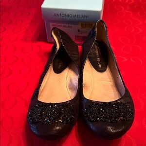 ANTONIO MELANI Black Embellished Flats